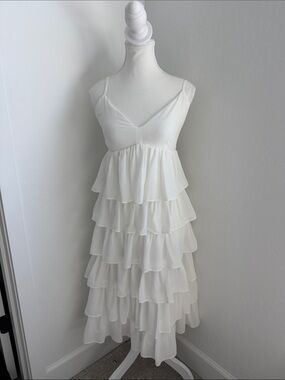 BCBG White Tiered Ruffle Midi Dress - NWOT